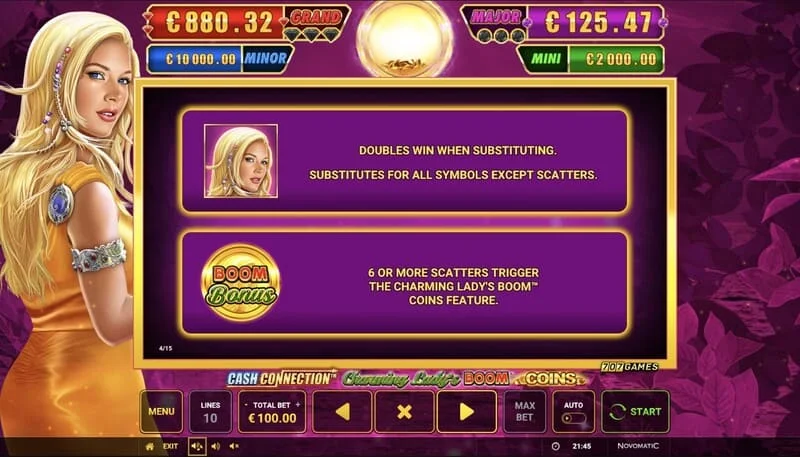 Cash Connection - Charming Lady's Boom Coins - početak runde Boom Coins na mreži 7×5