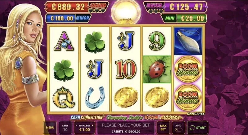 Cash Connection - Charming Lady's Boom Coins - mreža 5×3 sa simbolima sreće